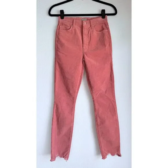 NWT MOTHER Denim High Waisted Looker Ankle Chew in Hopscotch Pink Corduroy Sz 24